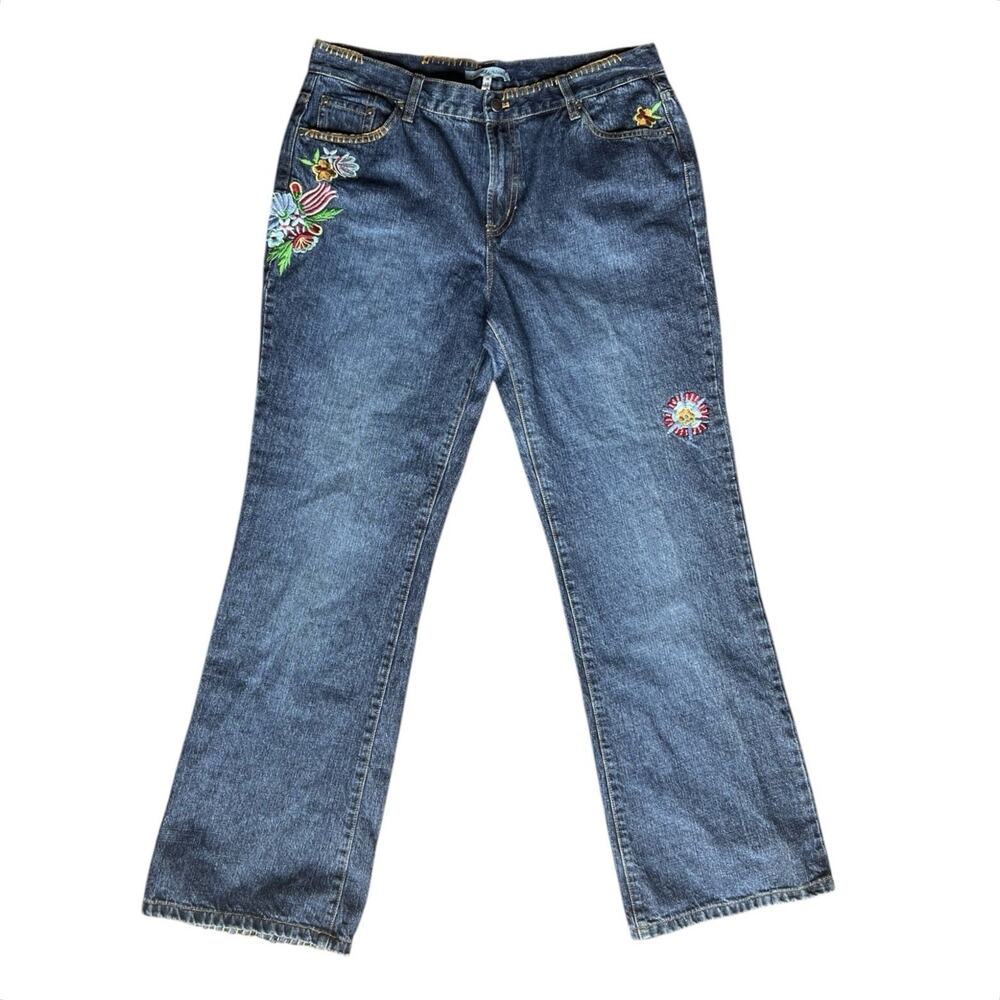 In the Wash Embroidered Colorful Size 16 Blue Wash Flower Patch Boho NWT Boho